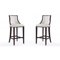 Manhattan Comfort 2-BS007-PW Fifth Avenue 45 in. Pearl White and Walnut Beech Wood Bar Stool (Set of 2)